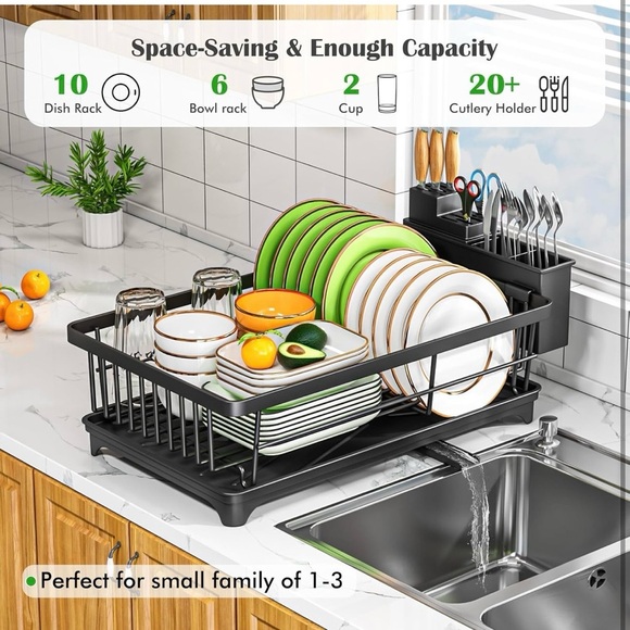 Dish Drying Rack - Space-Saving Small Dish Rack for Kitchen Counter - Picture 3 of 7